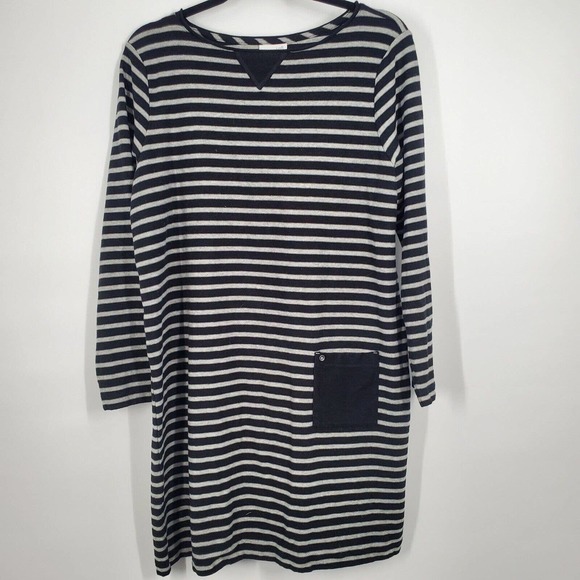 J. Jill Dresses & Skirts - J Jill women L Black Grey Striped Tunic Causal Cotton Dress Pocket Long Sleeve